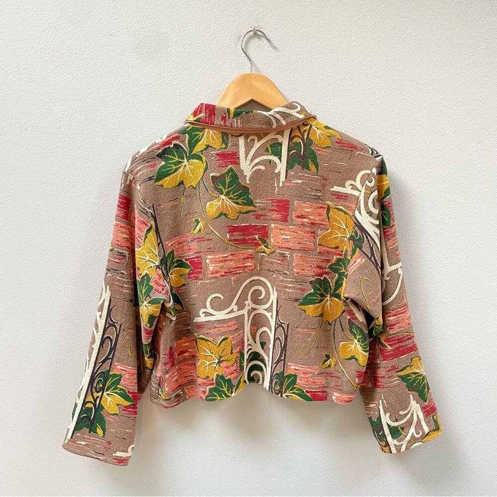 Vintage 60's 70's Unique Cropped Brown Floral Tapestry Jacket, Women's Small - Picture 2 of 9
